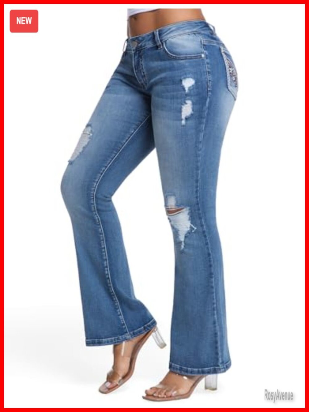 Low Rise Bootcut Super Stretch Distressed Ripped Jeans Y2K Western Denim Pants
